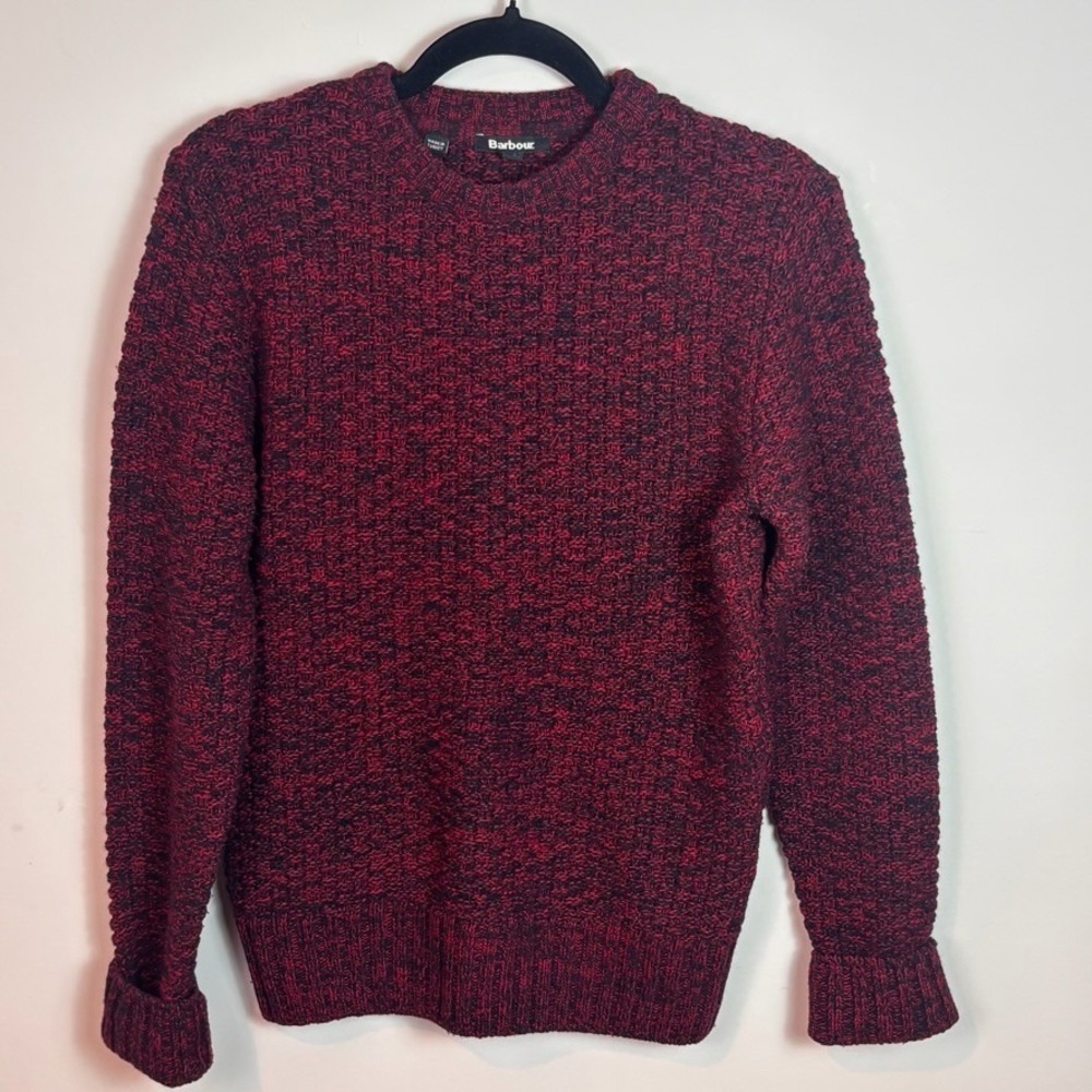 Barbour Womens Red Danby Navy 100% Lambswool pullover chunky knit sweater sz 10
